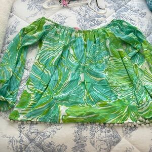 Lilly Pulitzer Green Tropical Off-Shoulder Blouse